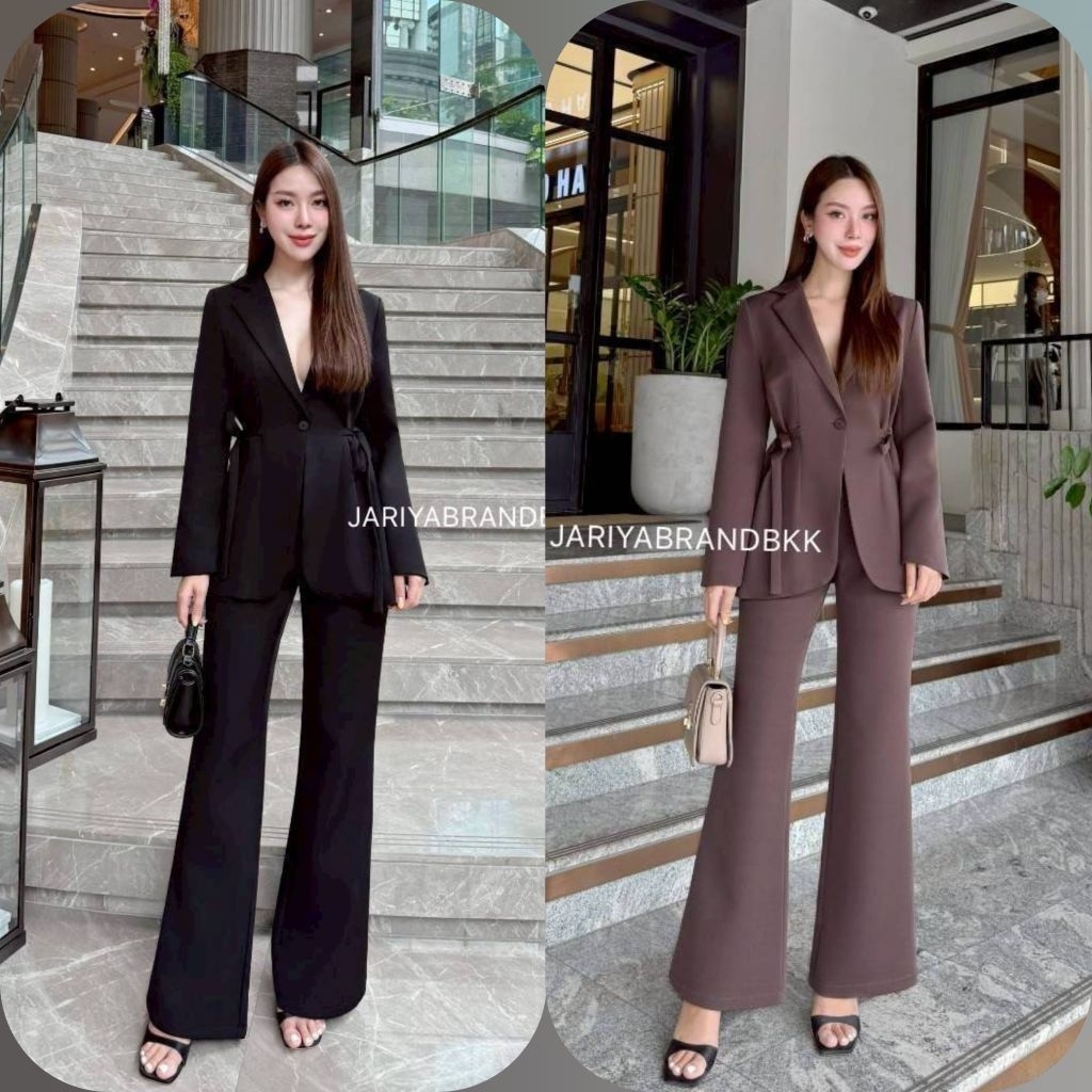 Jariya :: เซ็ตสูทออกงานเสื้อสูทแขนยาวมีเชือกผูกด้านข้าง