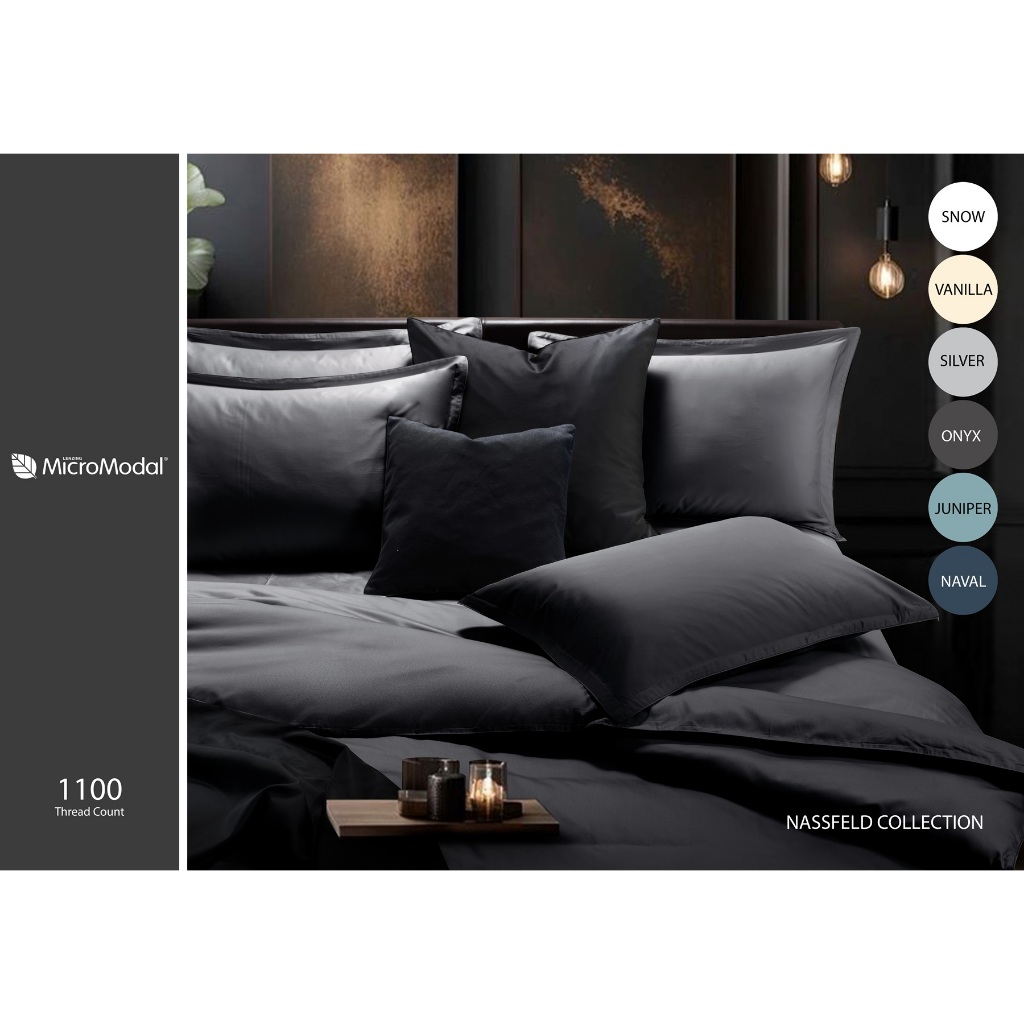 SANTASชุดผ้าปูที่นอน  5 ฟุต  เซ็ท 3 ชิ้น ทอ 1100 เส้นด้าย เส้นใย Micromodal นุ่มกว่าฝ้ายทั่วไป 3 เท่า (มีหลายสีให้เลือก)