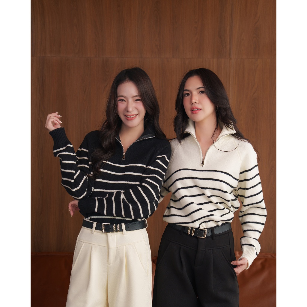 S144 - Zipper striped sweater