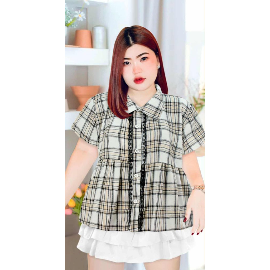 RJ เสื้อผ้าลายสก็อต รุ่นคอปกเชิ๊ต แต่งแทบลูกไม้ - รูปที่ 3
