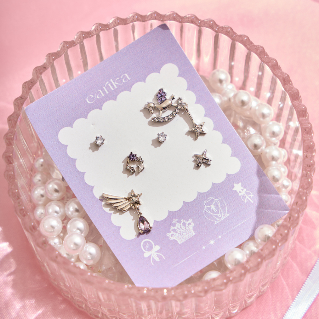 earika.earrings - sugarpony set เซ็ตต่างหูโพนี่สีม่วง ก้านเงินชุบทองคำขาว เหมาะสำหรับคนแพ้ง่าย