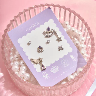 earika.earrings - sugarpony set เซ็ตต่างหูโพนี่สีม่วง ก้านเงินแท้ชุบทองคำขาว เหมาะสำหรับคนแพ้ง่าย