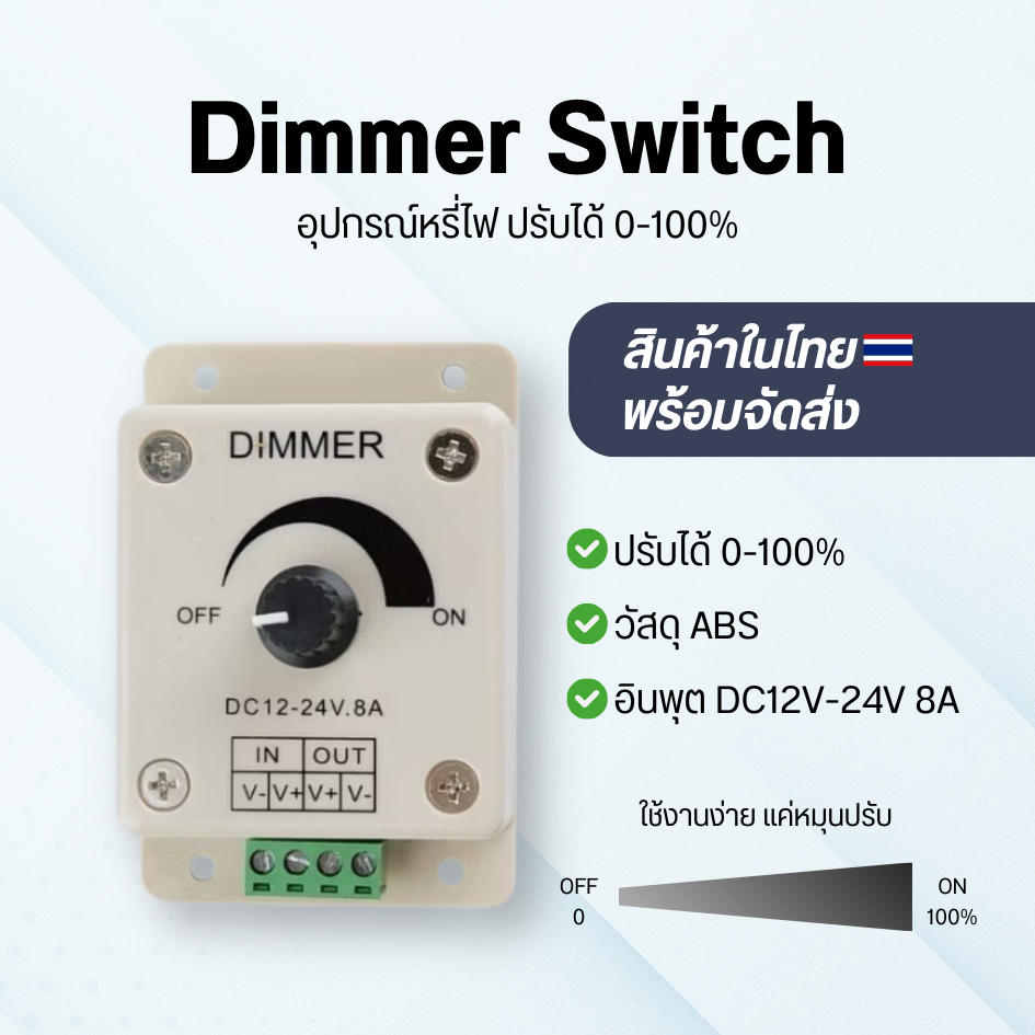 Dimmer Switch อุปกรณ์หรี่ไฟ  DC12V-24V 8A สวิตซ์ดิมเมอร์หรี่ไฟ ปรับความสว่าง สำหรับไฟเส้น neon flex strip LED