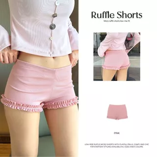 RUFFLE SHORTS | กางเกงขาสั้นเอวต่ำ ผ้า2ชั้น แต่งระบาย Colicotton ยืดใส่สบาย | MURF.BKK | Micro Shorts Ruffle B159