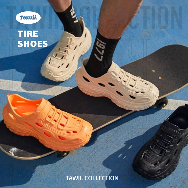 Tawii. รองเท้าแตะ Slip-ons กันลื่น รองเท้าลำลองผู้ใหญ่ ผู้ชายและผู้หญิง วัสดุยาง รองเท้าแตะกลางแจ้ง