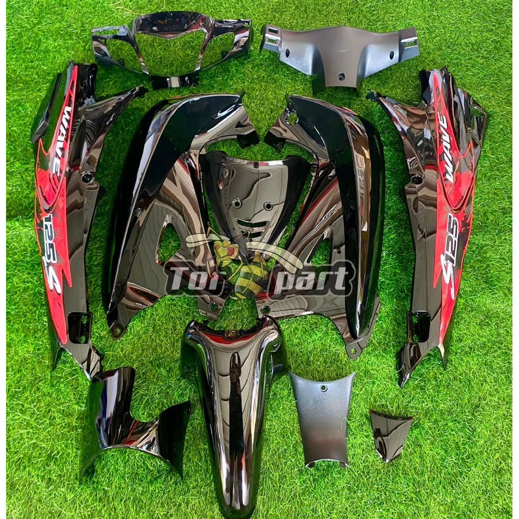 ชุดสีWave125 s,r หน้าแหลม หัวเถิก(สีดำล้วน)สติกเกอร์ลายแต่งสีแดง ชิ้นงานเกรดArm/Abs สวยมากกก!!