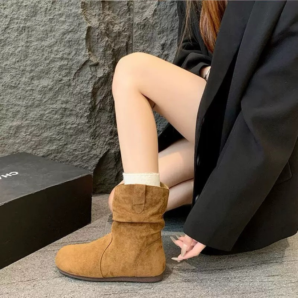 (พร้อมส่ง จากไทย) รองเท้าบูทแฟชั่น หนังกลับ สไตล์เกาหลี รูปที่ 7