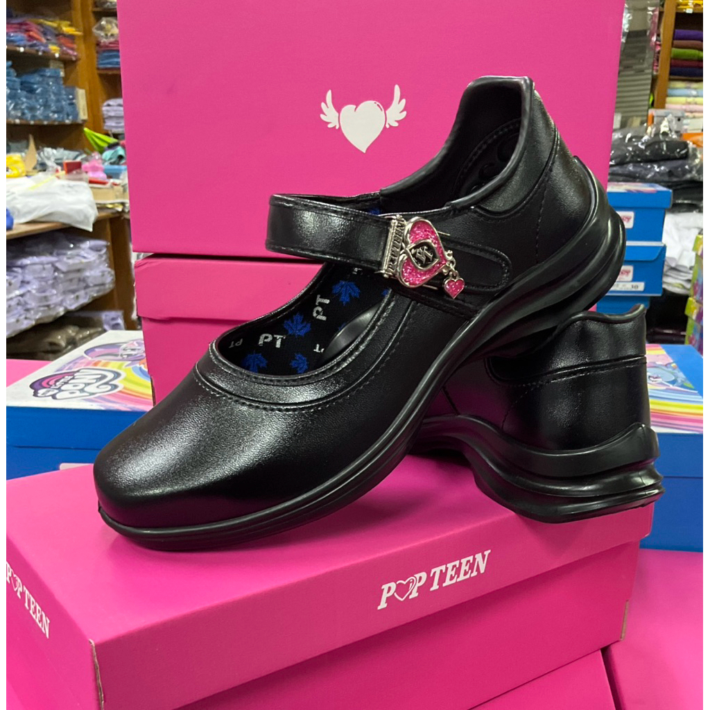 รองเท้านักเรียนPOPTEEN รองเท้าหนังดำคัทชูเด็กผู้หญิง ขนาดไซส์30-42