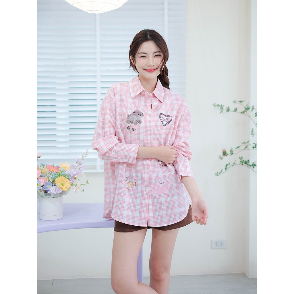 08-361 เชิ้ตลายสก็อตชมพู ลายน่ารักสุดคิ้วท์ Bubblegum Pink Shirt
