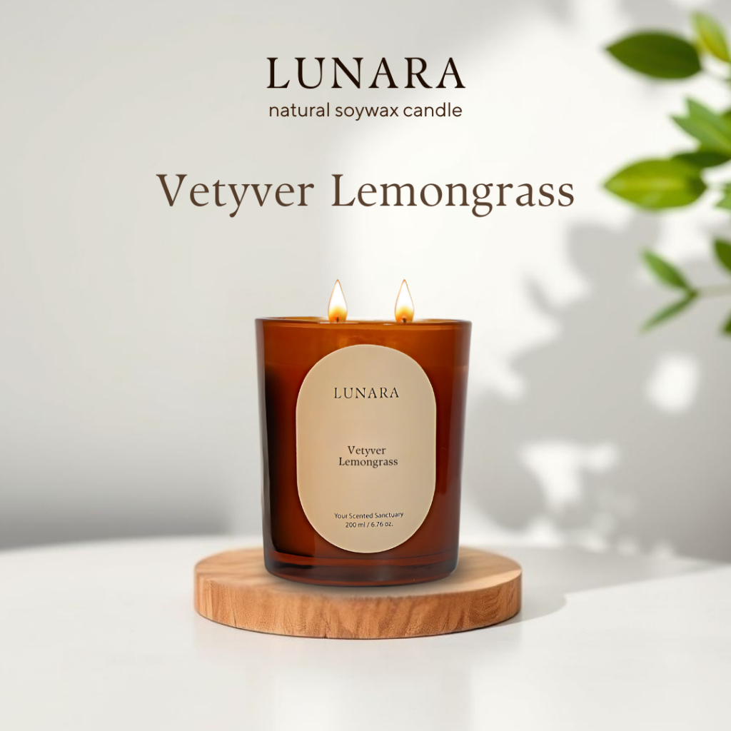 Lunara - เทียนหอมไขถั่วเหลือง กลิ่น Vetyver-lemongrass ขนาด 200ml | Scented candle