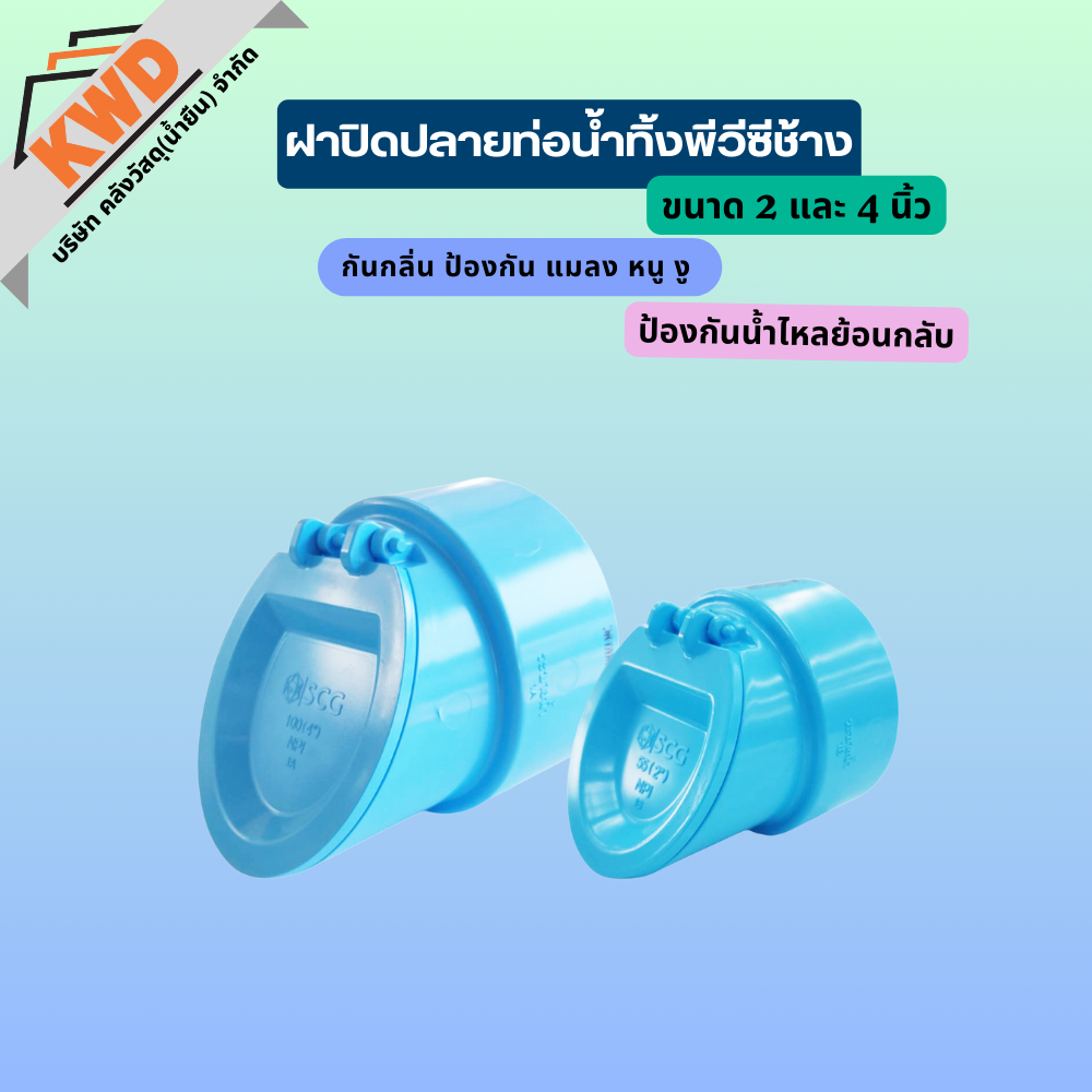 ฝาปิดปลายท่อน้ำทิ้งพีวีซีเอสซีจี (SCG) ขนาด 2นิ้ว และ 4นิ้ว
