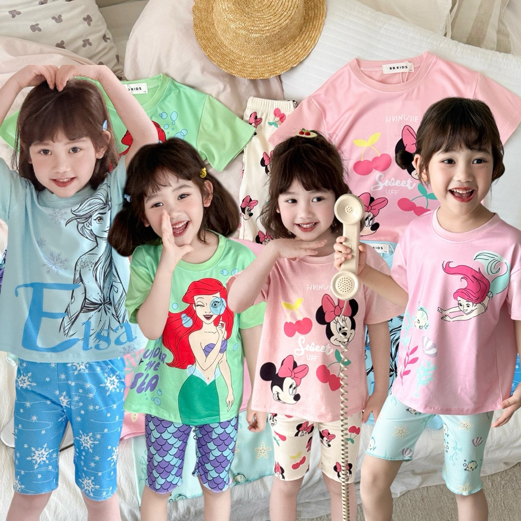 ชุดเด็กผู้หญิง งานป้าย BB Kids  เสื้อ +กางเกง 5ส่วน