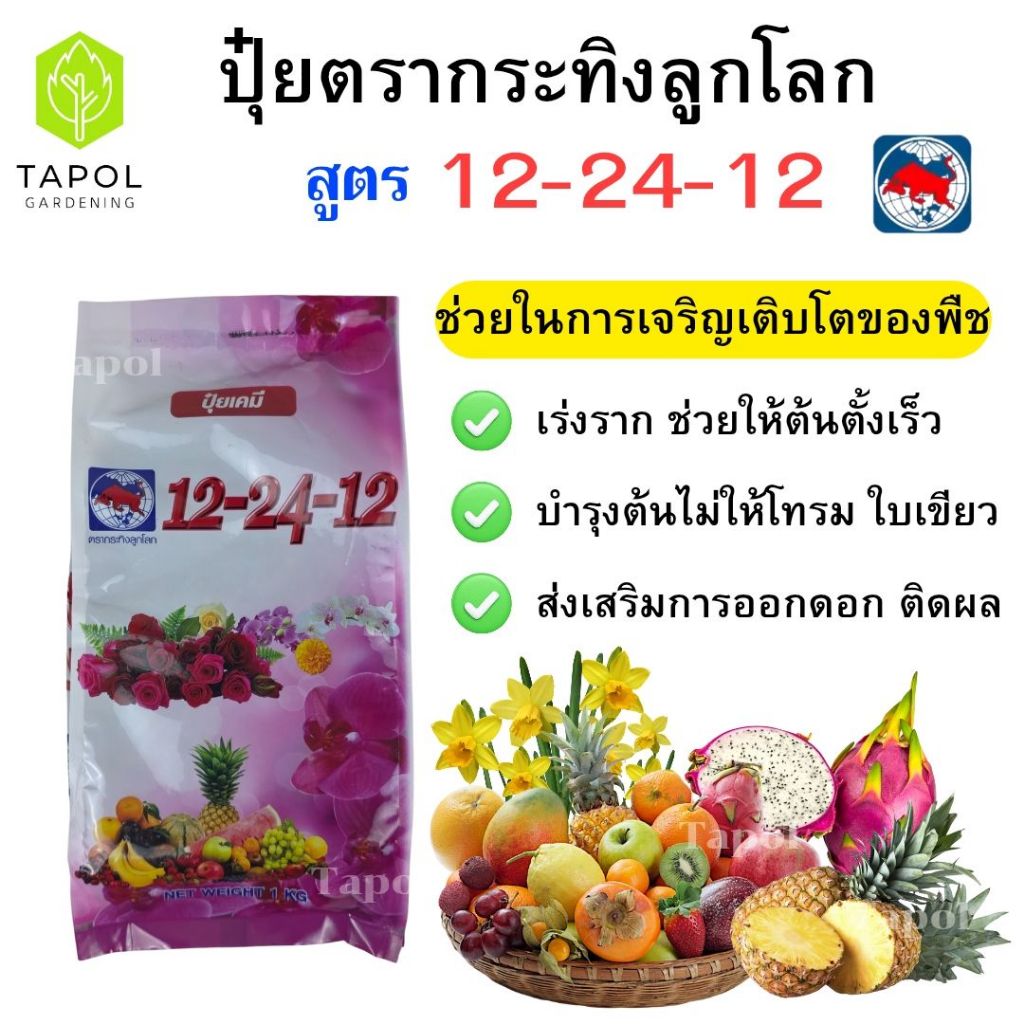 ปุ๋ยตรากระทิงลูกโลก 12-24-12 สูตรเร่งดอก  ปุ๋ยเร่งผล ปุ๋ยทำดอก ปุ๋ยไม้ดอก บำรุงผล เสริมความแข็งแรงให