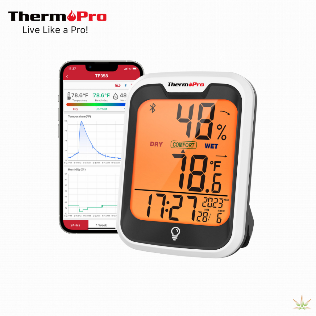 ThermoPro TP358 เครื่องวัดอุณหภูมิเเละความชื้นภายในบ้าน อาคาร ฟาร์ม โกดัง มีบอกเวลาเเละวันที่เเม่นยำ