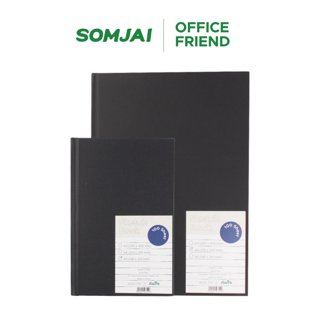 Somjai selected สมุดวาดรูป สมุดสเก็ตซ์ ปกแข็ง ขนาด A5/A4 หนา 110 แกรม จำนวน 100 