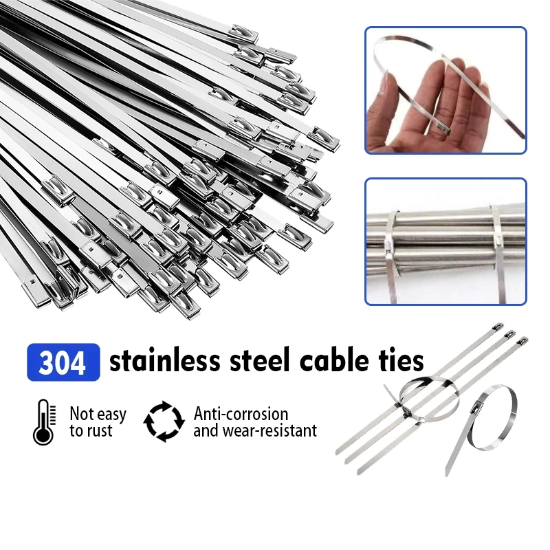 100PCS เคเบิ้ลไทร์สแตนเลส 304 Cable ties Stainless กว้าง 4.6มม. ยาว 150mm-300mm สายรัดเคเบิ้ลไทร์ สายรัดสแตนเลส