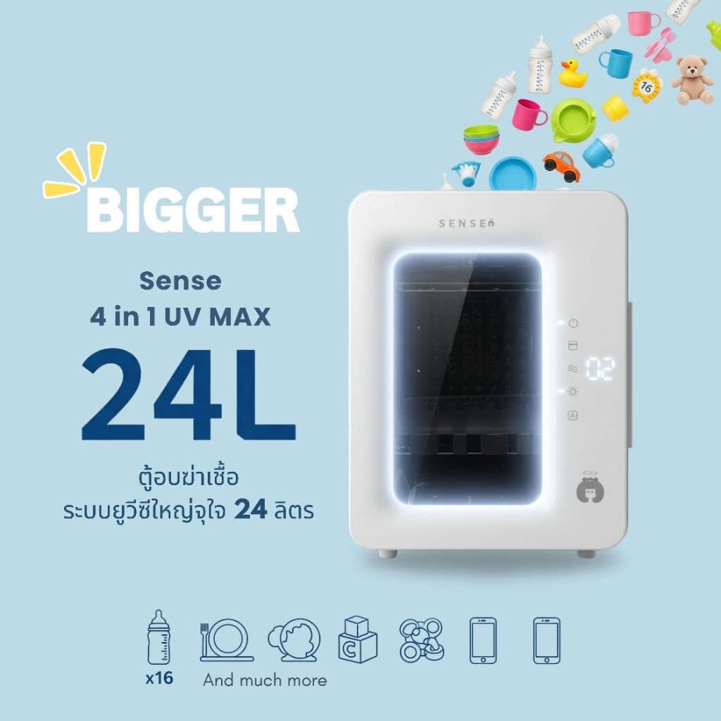 Sense 4in1 UVC ตู้อบฆ่าเชื้อขนาดใหญ่ 24ลิตร หลอดUVC 32 หลอด ใช้อบฆ่าเชื้ออุปกรณ์ผู้ป่วย ขวดนม ของใช้ มาตรฐานยุโรป
