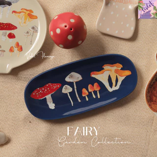Violet Flamingo Fairy Garden Collection – จานเซรามิคลายเห็ด ผีเสื้อ และดอกไม้สไตล์คอทเทจคอร์ (Cottagecore)