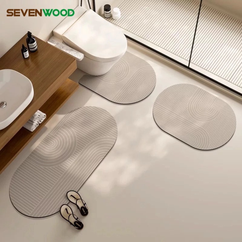 SEVENWOOD พรมห้องน้ํา พรมปูพื้น พรม พรมเช็ดเท้า พรมกันลื่น วัสดุโคลนไดอะตอม ดูดซับน้ำได้ดีและแห้งเร็ว ชุดพรมห้องน้ำ