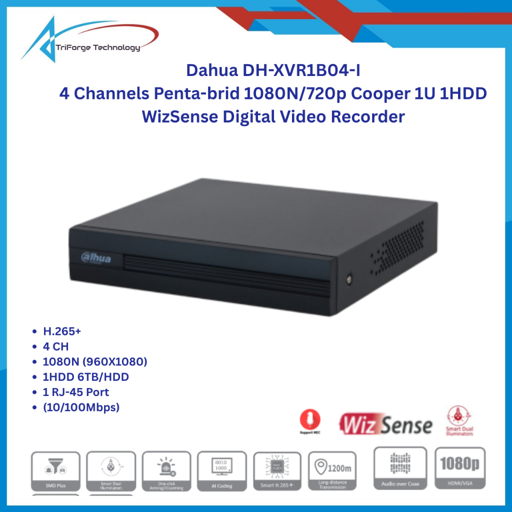 Dahua DH-XVR1B04-I 4 Channels Penta-brid 1080N/720p Cooper 1U 1HDD WizSense Digital Video Recorder