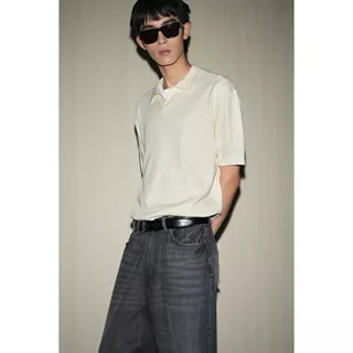 H&M(เอชแอนด์เอ็ม) เสื้อโปโลถักผ้าพื้นผิวทรงหลวม ผู้ชาย 1303731_1