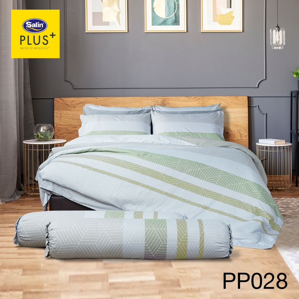 Satin Plus ชุดผ้าปูที่นอน 6 ฟุต 5 ฟุต 5 ชิ้น + ผ้านวมขนาด100"x90"  สัมผัสเรียบลื่น ไม่มีรอยต่อ PP2