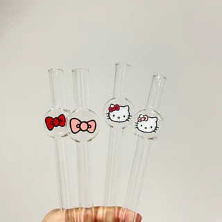 หลอดดูดน้ำ [ดูดไข่มุกได้] คิตตี้ ขนาดใหญ่ 24 ซม วัสดุแก้ว หนา น่ารักมาก