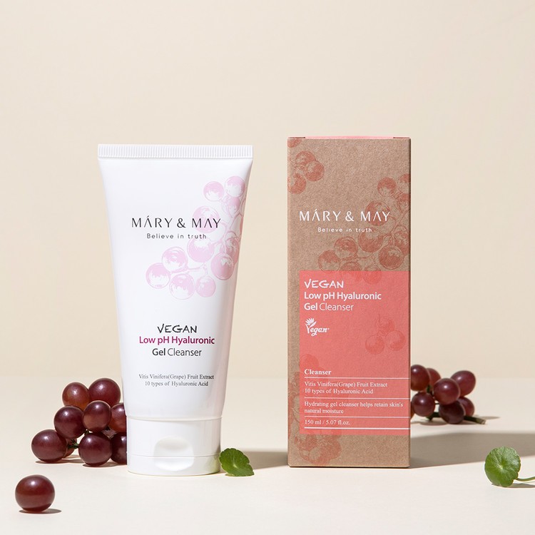 🇰🇷Mary & May Vegan Low pH Hyaluronic Gel Cleanser เจลล้างหน้าวีแกน ค่า PH ต่ำ สารสกัดจากองุ่นอ่อนโยนคงความชุ่มชื้น 150ml