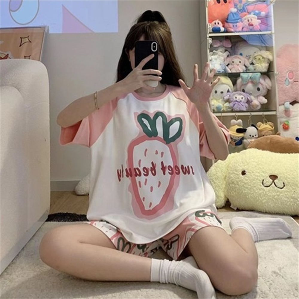 M/L/XL/XXL ชุดนอน ชุดนอนแขนสั้น ชุดนอนผู้หญิง ชุดนอนแขนสั้นขาสั้น ชุดนอนการ์ตูน เซตชุดนอน ผ้านิ่มไม่บาง - รูปที่ 5