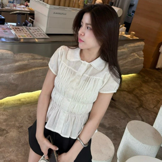 เสื้อแขนตุ๊กตาคอบัว กระดุมหน้า ผ้าฝ้าย thumbnail 9