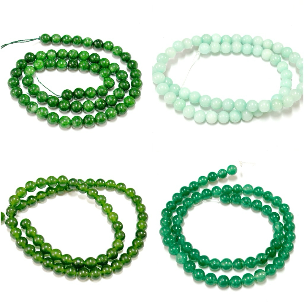 หินนำโชค 6มิล แบบเส้นยาว 37ซม สีเขียว หยก มรกต เวนเจอรีน