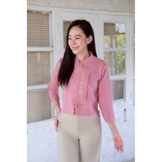 เสื้อผ้าฝ้ายคอจีนอัดกาวแขนสามส่วน
