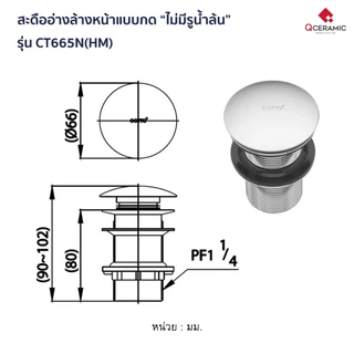 COTTO สะดืออ่างล้างหน้า แบบ(ไม่มี)รูน้ำล้น รุ่น CT665N(HM)