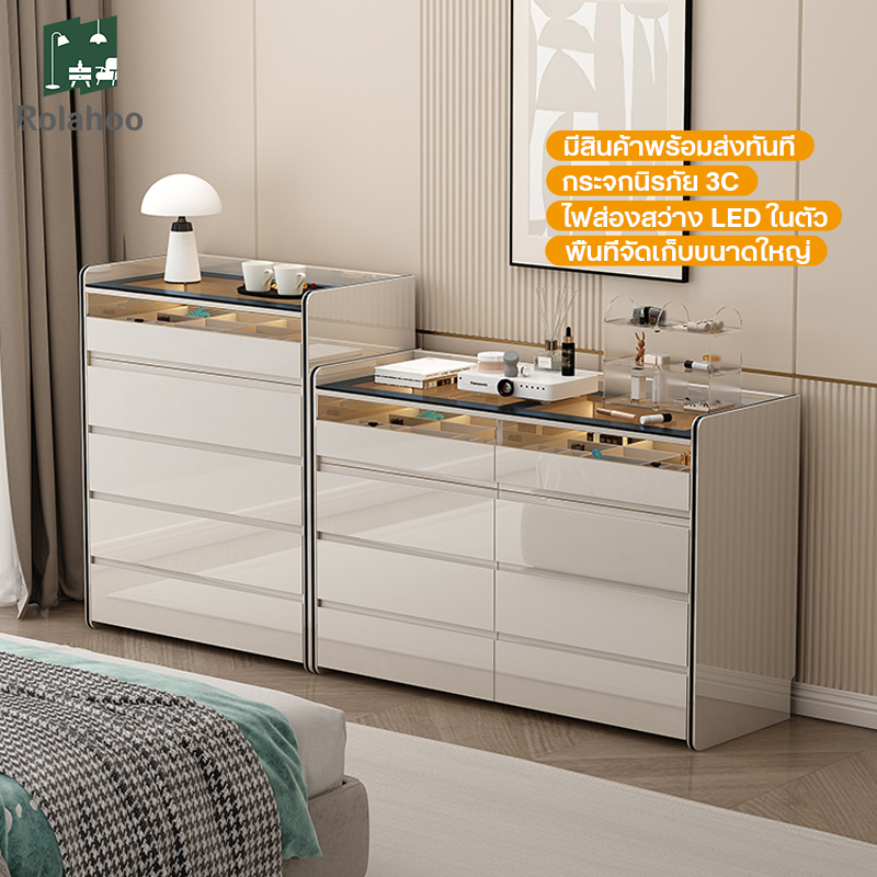 ตู้ลิ้นชักหรูหราน้ำหนักเบา ตู้เก็บของห้องนอน ความจุขนาดใหญ่ ตู้เครื่องสำอาง โต๊ะข้างเตียง ตู้ใส่เครื่องประดับ A