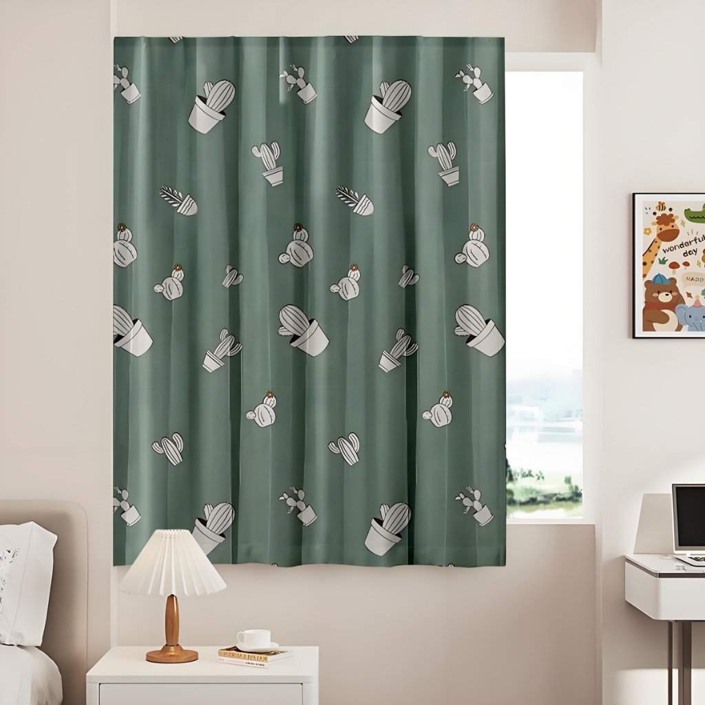 ผ้าม่าน 1 ชั้น ม่าน ผ้าม่านตีนตุ๊กแก ผ้ากั้นห้อง ลายการ์ตูน สไตล์มินิมอล ไม่ต้องเจาะผนัง - 3