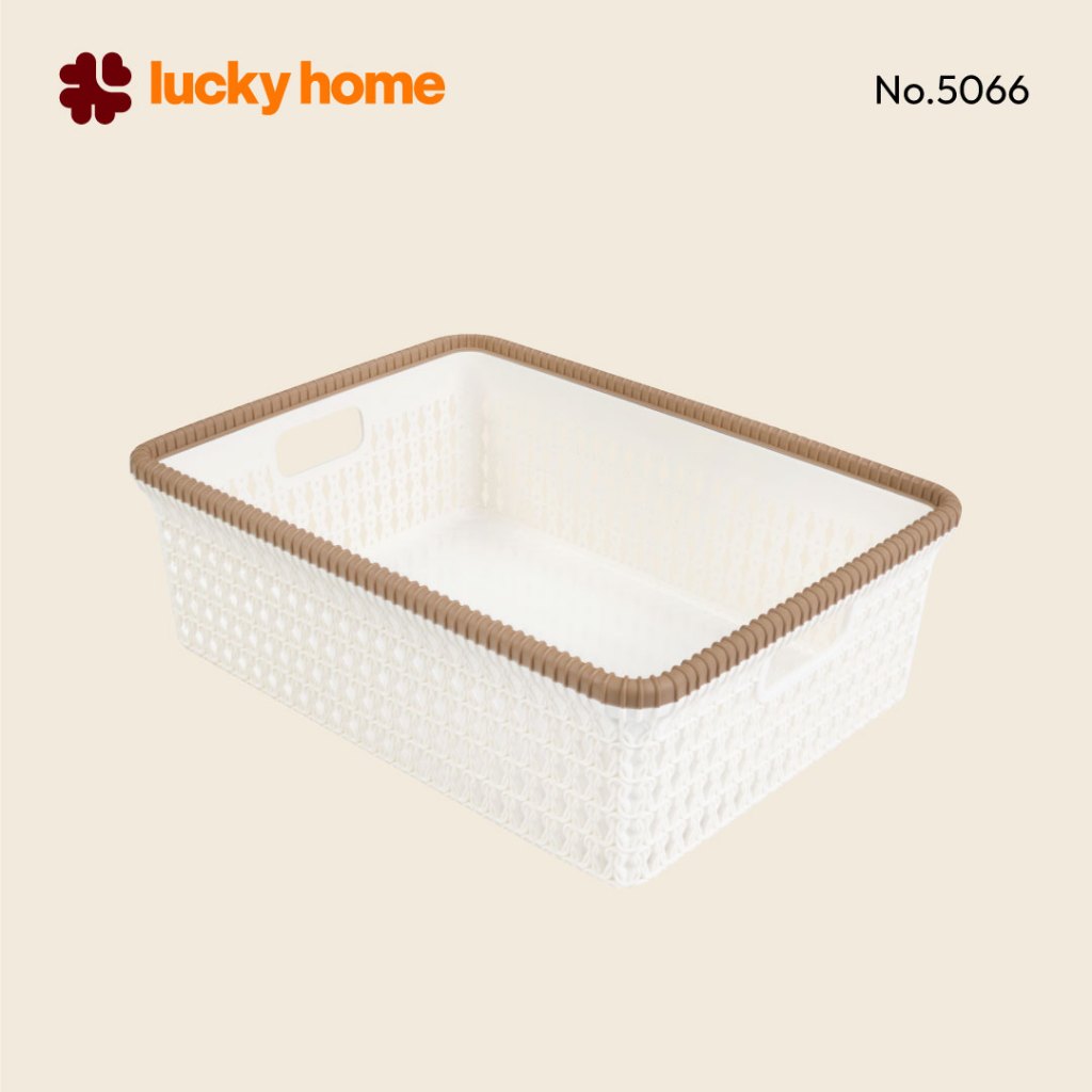 LUCKY HOME ตะกร้าพลาสติกทรงเหลี่ยม ขนาด : 34.5(ก) x 26.5(ย) x 10(ส) cm No.5066