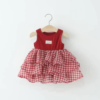 Babyonline(Y218)P1 ชั้น2K1-3 (ส่งด่วน1วัน) ชุดกระโปรงสายเดี่ยวลายสก็อตสำหรับเด็กผู้หญิง ผ้าฝ้าย นิ่ม ใส่สบาย