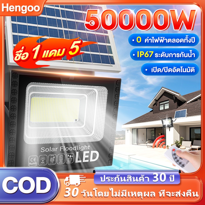 ไฟโซล่าเซลล์ 50000W โซล่าเซลล์ ไฟถนน กันน้ำ IP67 solar cell ไฟสปอร์ตไลท์ LED เปิดปิดอัตโนมัติ