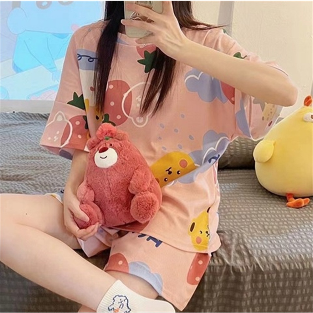 M/L/XL/XXL ชุดนอน ชุดนอนแขนสั้น ชุดนอนผู้หญิง ชุดนอนแขนสั้นขาสั้น ชุดนอนการ์ตูน เซตชุดนอน ผ้านิ่มไม่บาง - รูปที่ 4