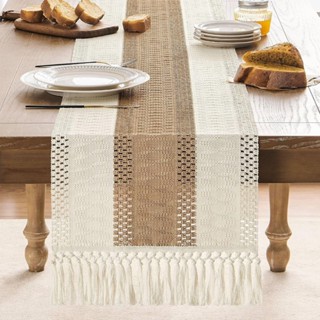 ผ้าคลุมโต๊ะ  Table Runner  ผ้าปูโต๊ะมีพู่สไตล์ญี่ปุ่น   แบบเ…