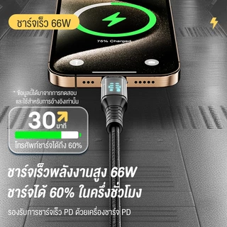 BASIKE สายชาร์จ Type-C 1.2M Fast Cable ชาร์จเร็ว PD27W/66W สายถัก พร้อมจอแสดงผล รองรับการใช้งานกับ Huawei/Samsung/iOS