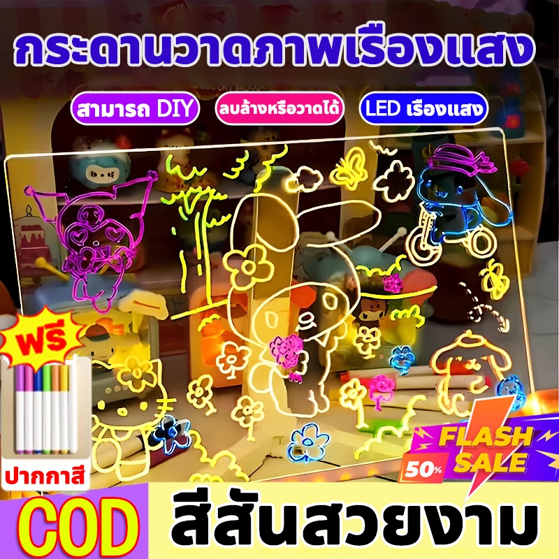 ✨ฟรีปากกา✨กระดานวาดภาพเรืองแสงDIY กระดานวาดรูปไดไอวาย ลบล้างหรือวาดได้ กระดานข้อความ กระดานเขียนกราฟฟิตีDIY กระดานวาดภาพ