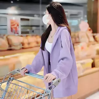 อบอุ่นและสวยงาม เสื้อกันหนาวมีฮู้ด สไตล์น่ารัก สีฟ้าอ่อน คาร์ดิแกนซิปแขนยาว M-2XL