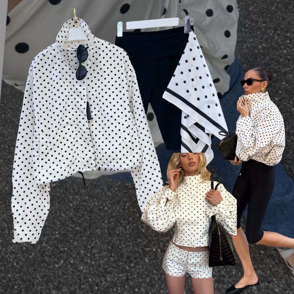 พร้อมส่ง🚩zr polkadot jacket.⚪️⚫️ jacekt ตัวชิค ตัวเก๋ ลายจุด คอปีน แต่งซิปหน้า เก๋ชิคมาก งานเป็ะ ชนช