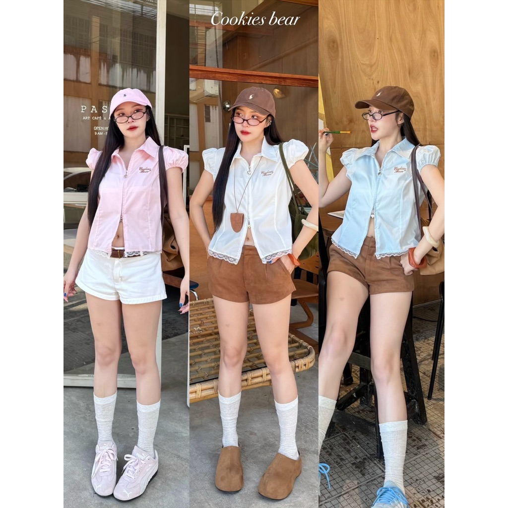 Cookies Bear✨New in เสื้อครอปซิปหน้า🍪🐻ผ้าดีมากใส่สวยค่าาา🫶