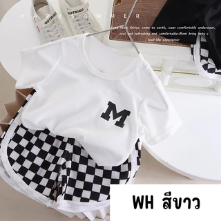 เสื้อสีดำ ชุดลำลองเด็ก ลายสก๊อต ผ้านิ่ม ใส่สบาย พร้อมส่ง #13119