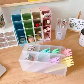 INS - กล่องใส่ปากกา กล่องเก็บเครื่องเขียน ชั้นวางปากกา พลาสติก 4 ช่อง ใช้งานง่าย DIY080