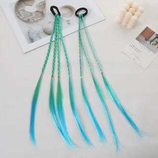 ยางรัดผมไฮไลท์ ผมเปียสี น่ารัก แบบยางรัด ติดง่าย ผมเปียปลอมสี หางม้า วิกผมหางม้าเด็ก เล็กโต ยางเปียไฮไลท์ ผมเปียปลอม