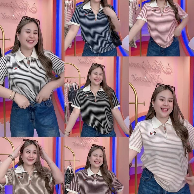 (T856)เสื้อคอปกกระดุมจริงสีน่ารักปักน้องหมาซิบรูดได้จริง