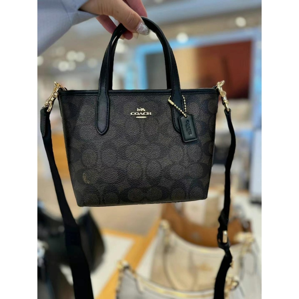 ของแท้ 100%  Coach City Tote Bag Mini  In Signature In Signature สายสะพายกว้าง ผู้หญิง กระเป๋าถือ - รูปที่ 5